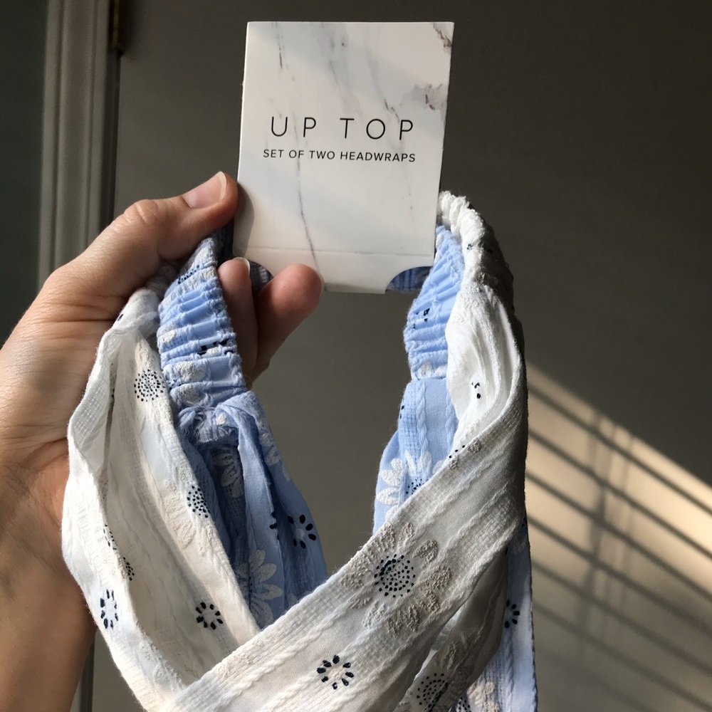 Up Top headbands, blue and white, boho